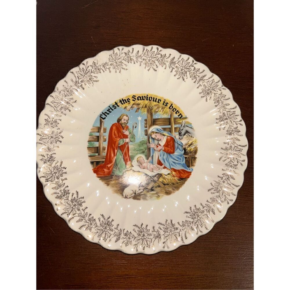 Vintage 1956 edition 23K gold Christ the savior is born plate